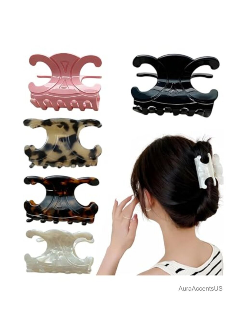5-Piece Acetate Butterfly Hair Claw Clips Medium for Women